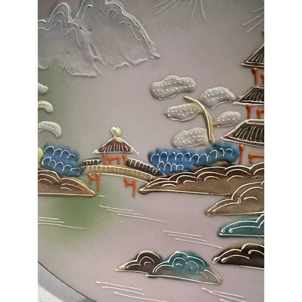 Vintage Japanese 3D Hand painted Wall Display Plate 7
